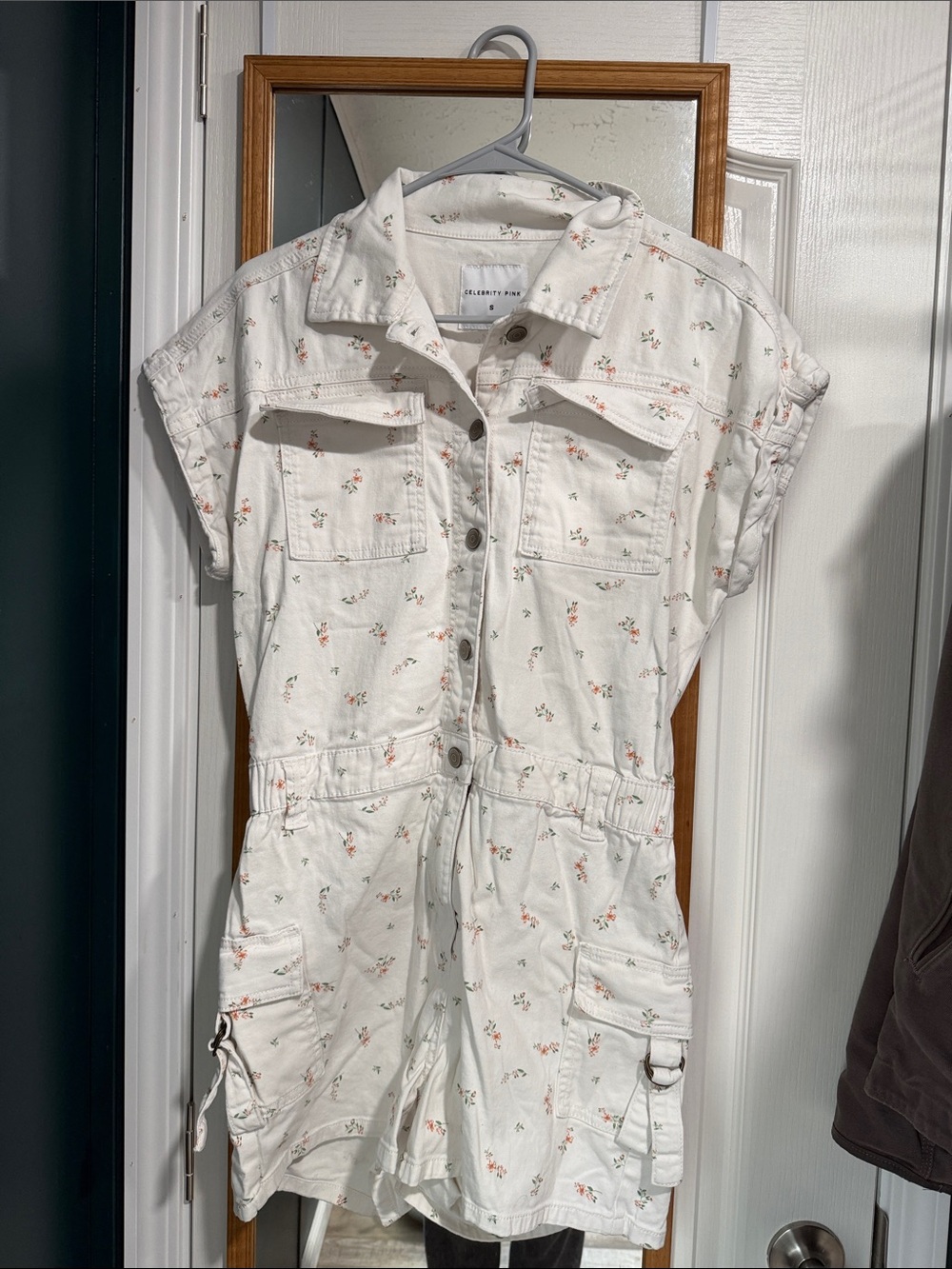 Celebrity Pink White Floral Utility Romper